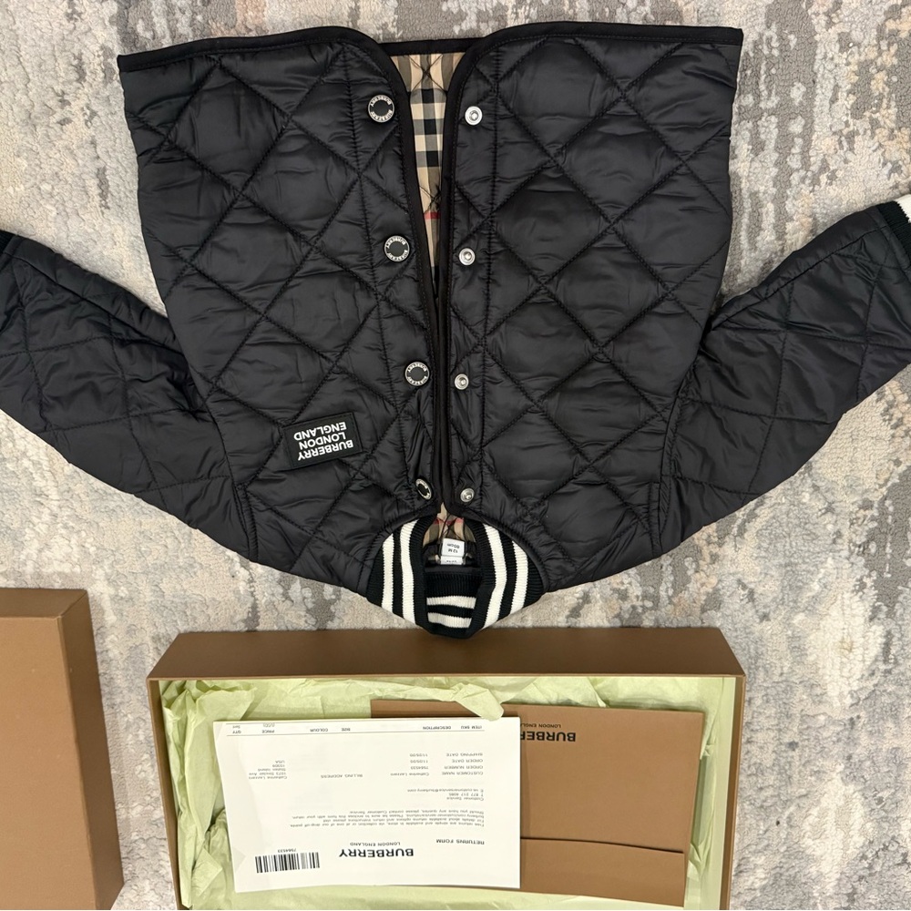 Burberry Black Quilted Jacket with Striped Collar